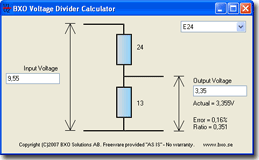 Screenshot of the voltage divider calculator